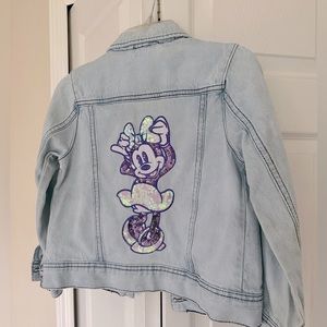 Disney Minnie embroidered/sequence denim jacket. discoloration lower sleeve